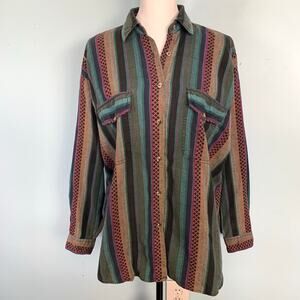 Jeans Wear Vintage Retro Striped Button Down Size Large